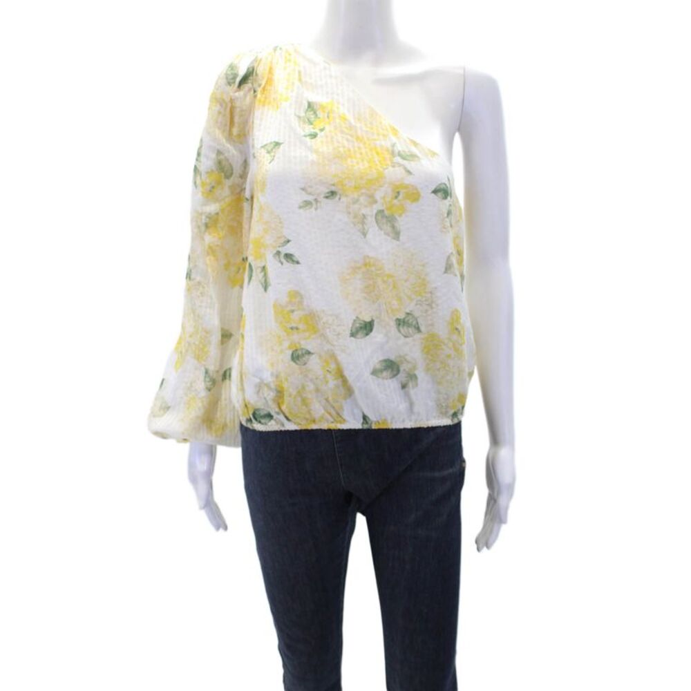 Cami Womens Cotton Blend Floral Long Sleeve 1 Shoulder Blouse Top Yellow Size XS